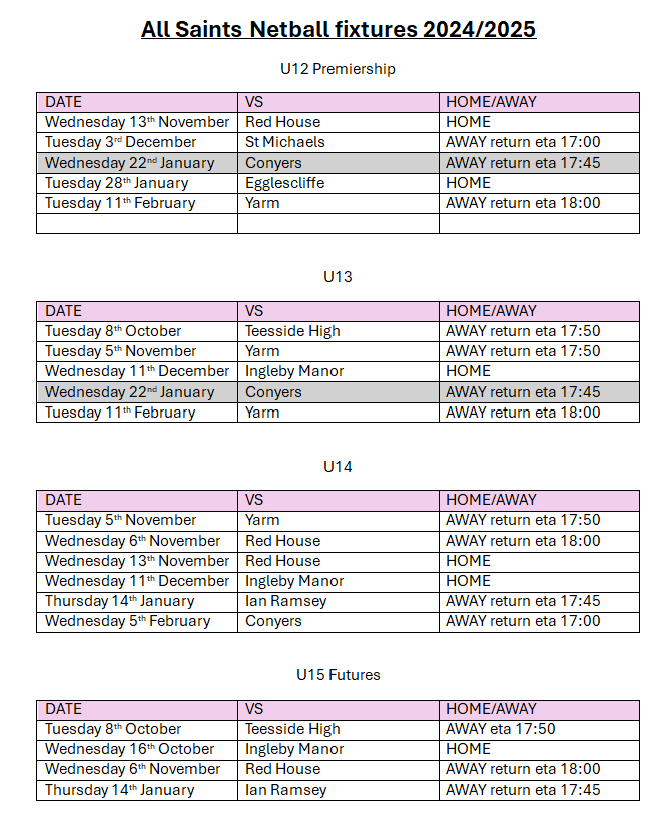 Netball fixtures